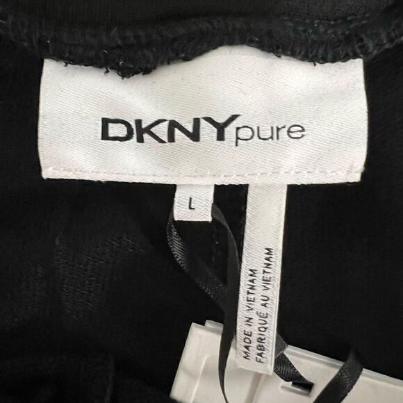 DKNY Pure Travel Pants Black Elastic Waist Wide Leg Lounge Leisure Size Large - Picture 8 of 13